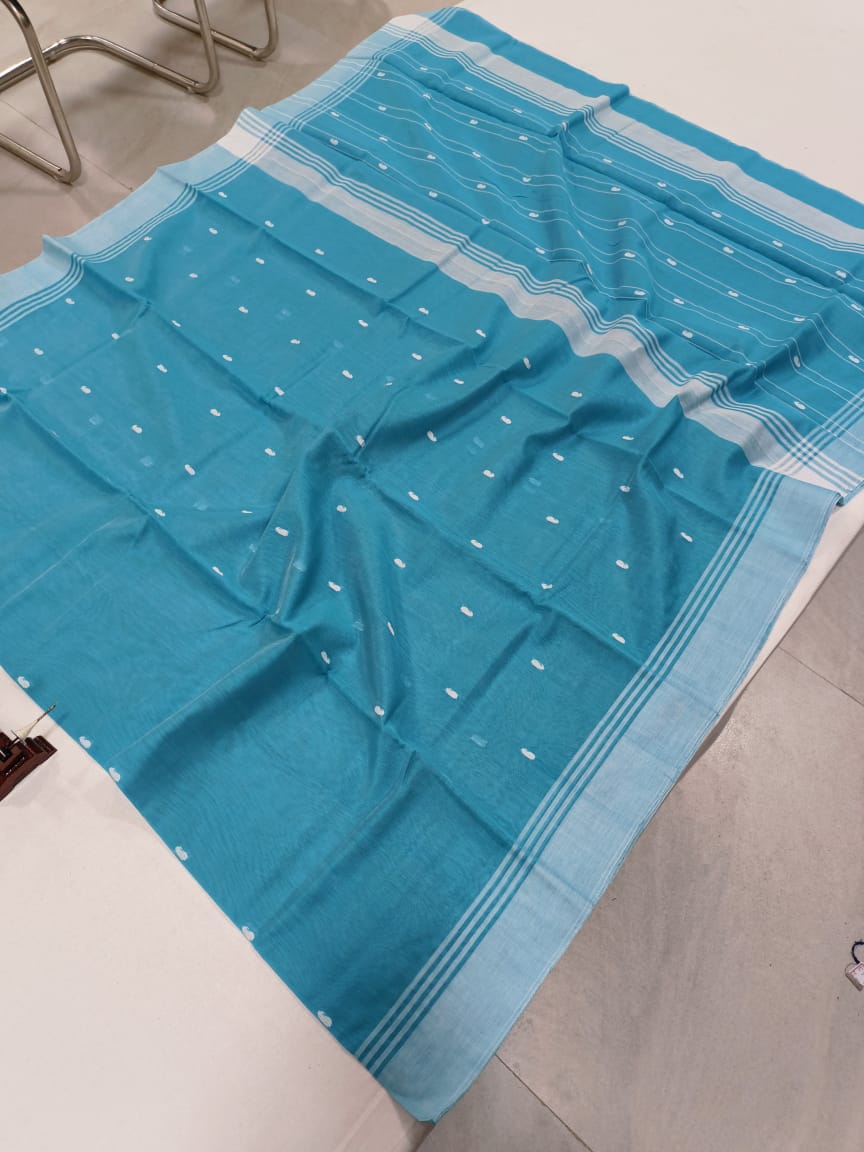 Sky Blue Handmade Chanderi Masari Cotton Saree – Lightweight & Timeless Elegance