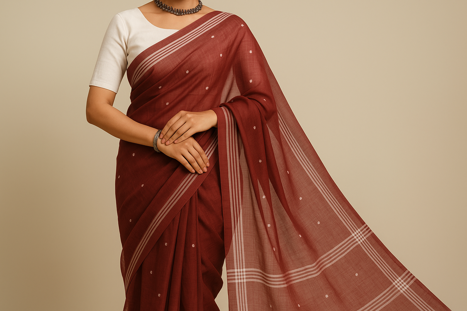 Maroon Chanderi Saree Model Photo 2