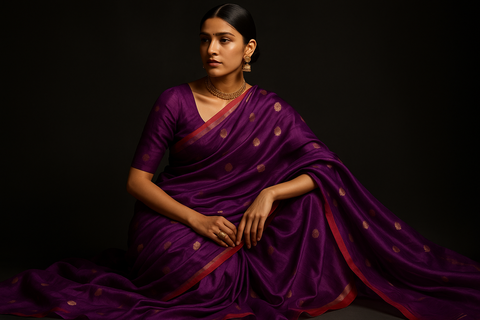 Sabyasachi Style Model with Purple Chanderi Saree
